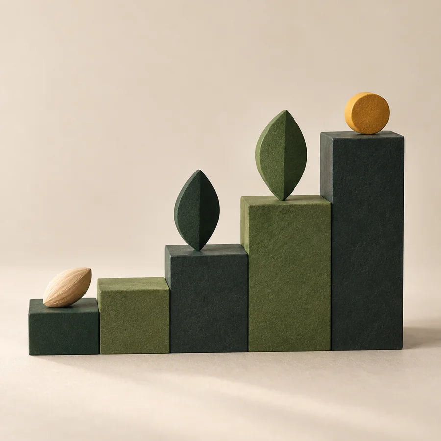 Abstract growing timeline built from green blocks
