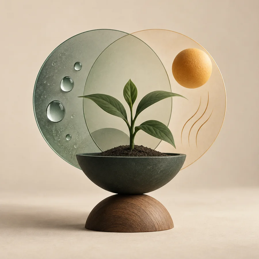 Plant balanced between moisture and warmth